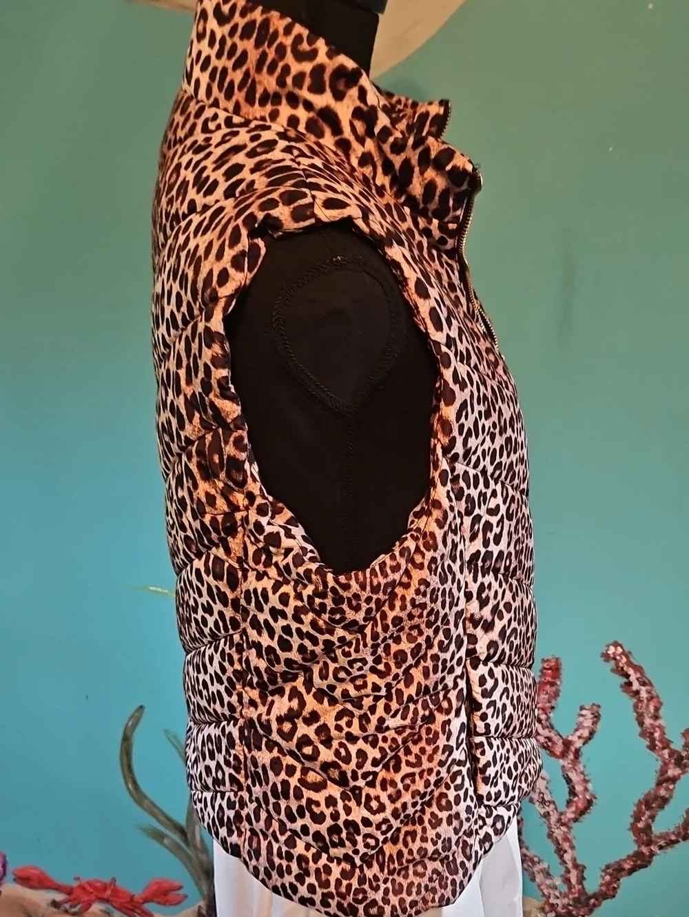 Michael Kors Leopard-Print Quilted Puffer Vest in Tan and Black